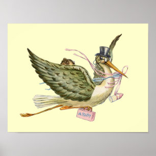Poster BÉBÉ DE STORK DOUCHE DE FILLE, crème