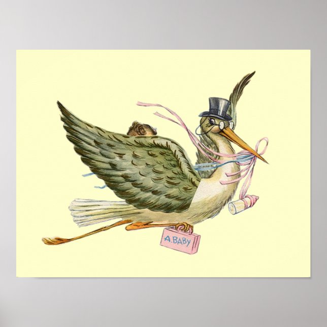 Poster BÉBÉ DE STORK DOUCHE DE FILLE, crème (Devant)