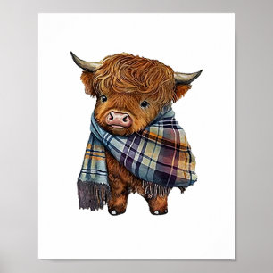 Poster Bébé De Vache De West Highland Avec Écharpe Plaid