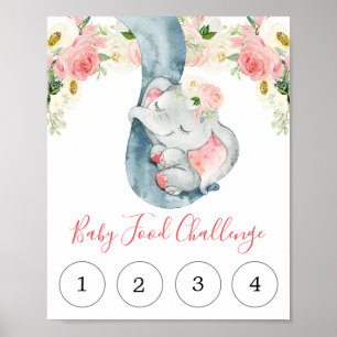 Poster Bébé défi de nourriture signe baby shower d'élépha