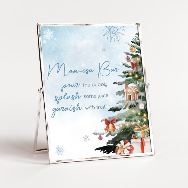 Poster Bébé d'hiver bleu Il fait froid dehors Maman Bar O (Baby It's Cold Outside Baby Shower Mom Osa Bar Sign)