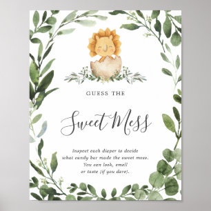 Poster Bébé Dinosaure Baby shower Devinez Le doux Mess