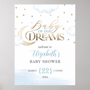 Poster Bébé d'or bleu de nos rêves Bienvenue