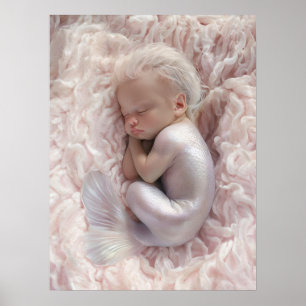Poster Bébé dormant Sirène Pépinière Art