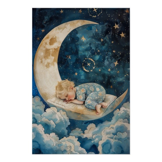Poster Bébé dormant sur la Lune (Devant)