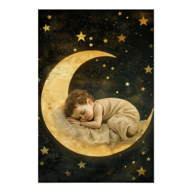 Poster Bébé dormant sur la Lune (Devant)