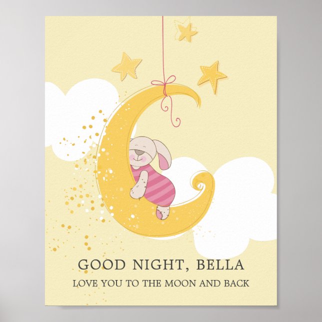 Poster Bébé doux Lune lapin Personnalisé Jaune (Devant)