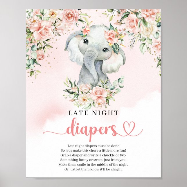 Poster Bébé éléphant blush or Late Night Diapers jeu (Devant)