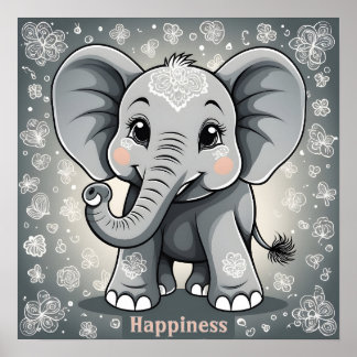 Poster Bébé éléphant de bonheur Fantaisie numérique Art I