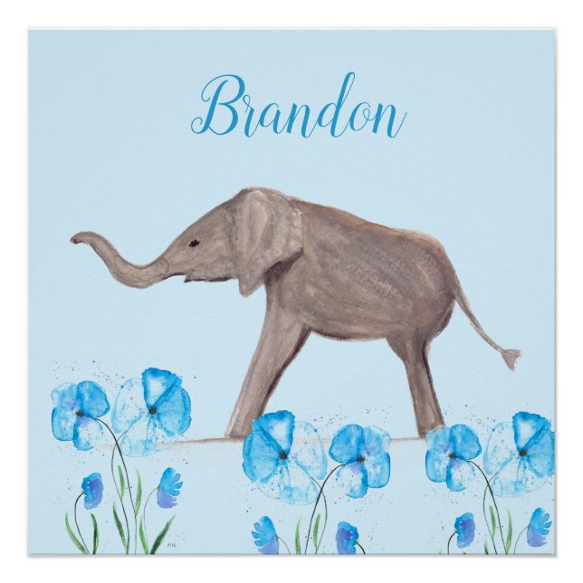 Poster Bébé Eléphant faune Animal pour enfants art garçon (Devant)