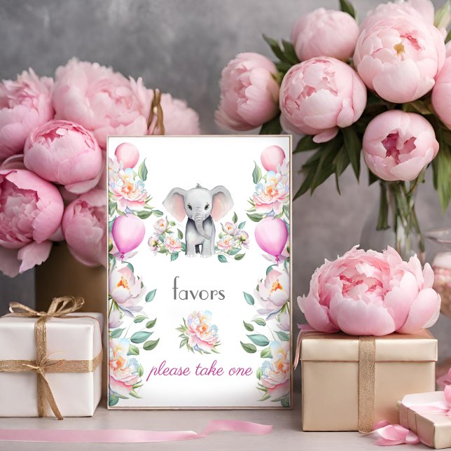 Poster Bébé Eléphant Peonies, Ballons Faveurs (Créateur téléchargé)