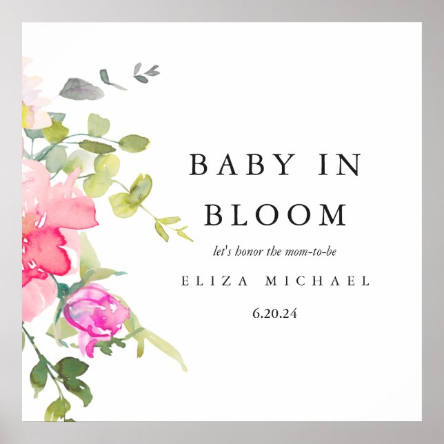 Poster Bébé en Fleur Aquarelle Baby shower Floral (Devant)
