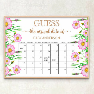 Poster Bébé en fleur baby shower deviner date d'échéance 