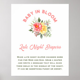 Poster Bébé En Fleur Baby shower Diapeurs De Nuit Tard