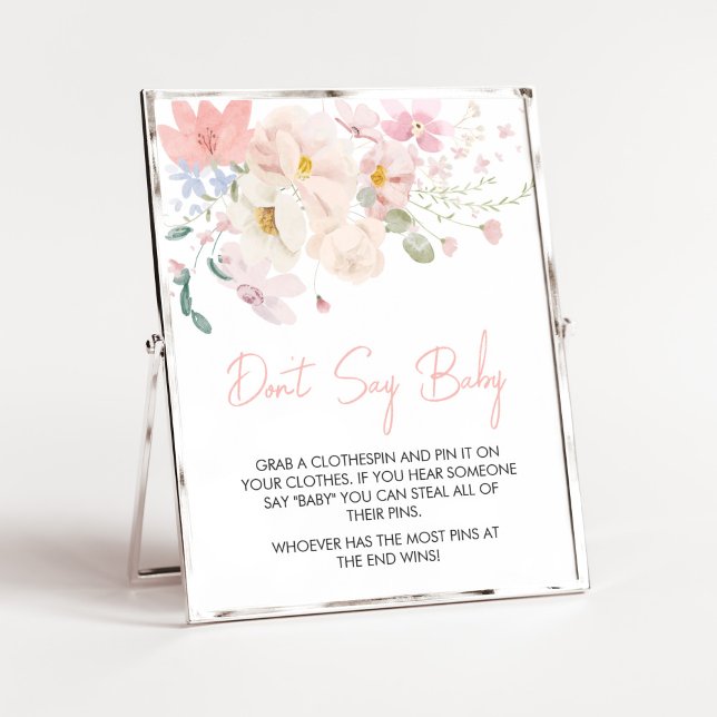 Poster Bébé en Fleur Blush Rose Floral Ne pas dire Bébé (Blush Pink Floral Baby in Bloom Baby Shower Don't Say Baby Sign)