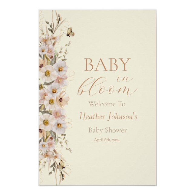Poster Bébé En Fleur Boho Baby shower neutre (Devant)