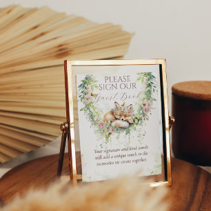 Poster Bébé en Fleur Bois Floral Bébé Fille Douche