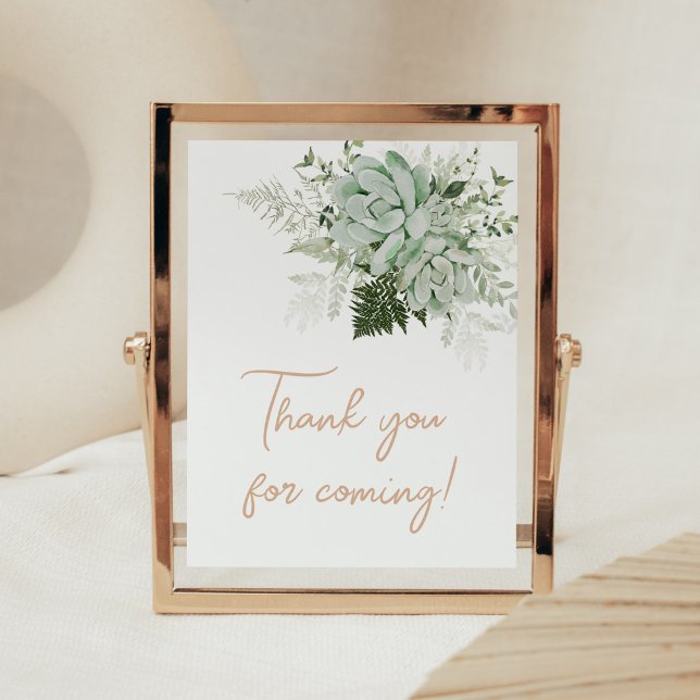 Poster Bébé en fleur Merci succulent pour venir (Succulents Gender Neutral Baby Shower Thank you for Coming Sign)