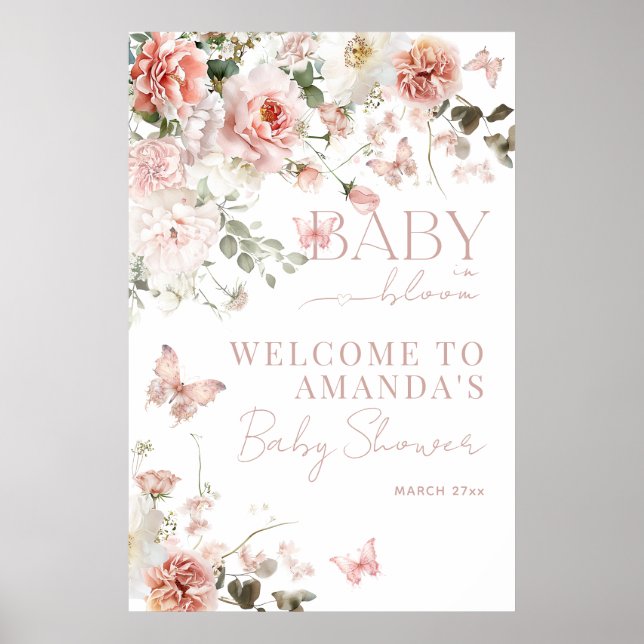 Poster Bébé en Fleur Roses roses roses Florales Fille Bab (Devant)