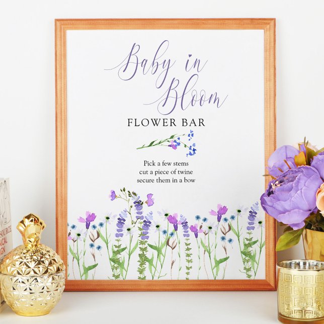 Poster Bébé en fleur violet Fleur sauvage en fleur (Baby in Bloom Flower Bar sign from my Purple Wildflower Collection. Order printed or as a printable)