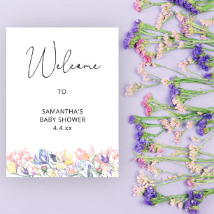 Poster Bébé en fleurs Bienvenue au baby shower