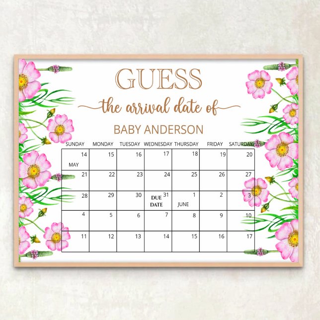 Poster Bébé en fleurs calendrier de devinette de date pré (Créateur téléchargé)