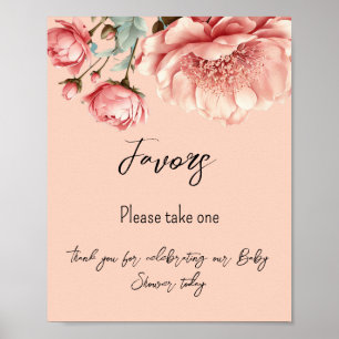 Poster Bébé en fleurs Rose rose Baby shower Faveurs