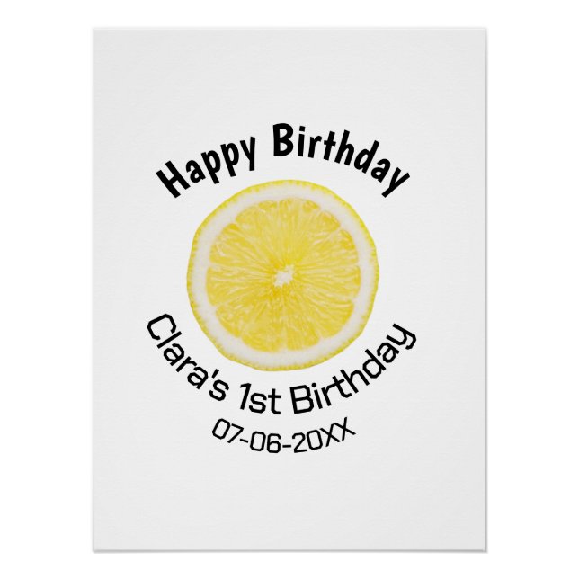 Poster Bébé enfants 1er anniversaire citron tranche ajout (Devant)
