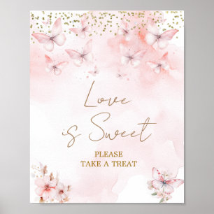 Poster Bébé Fille Papillon Rose Baptême Love is Sweet