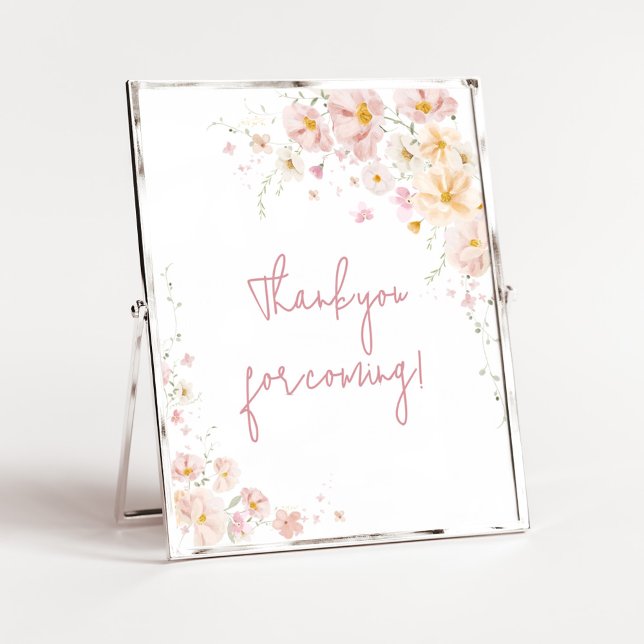 Poster Bébé fleur sauvage en Merci en fleurs pour venir (Baby in Bloom Baby Shower Thank you for Coming Sign)