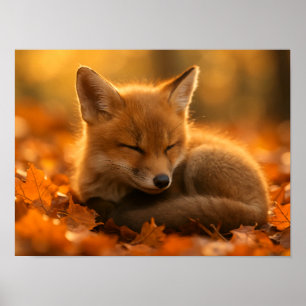 Poster Bébé Fox dans les feuilles d'automne