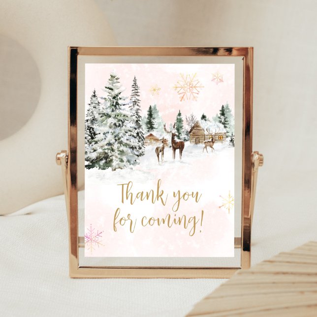 Poster Bébé froid dehors fille Merci d'hiver pour venir (Winter Wonderland Baby Shower Thank You for Coming Sign)