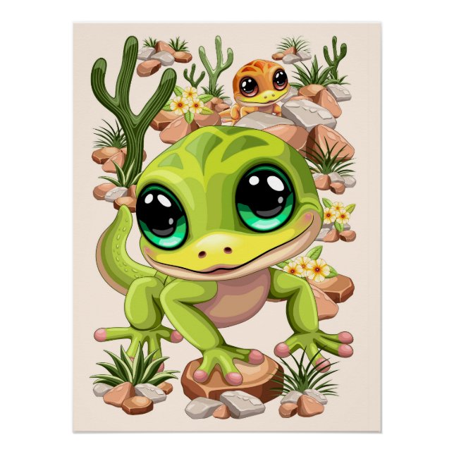 Poster Bébé Geckos jote personnages de dessin (Devant)