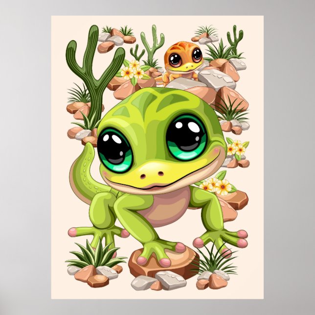 Poster Bébé Geckos jote personnages de dessin (Devant)