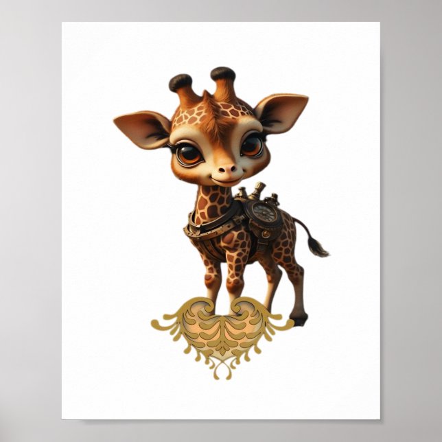 Poster Bébé girafe dans un style cartoon steampunk T- (Devant)