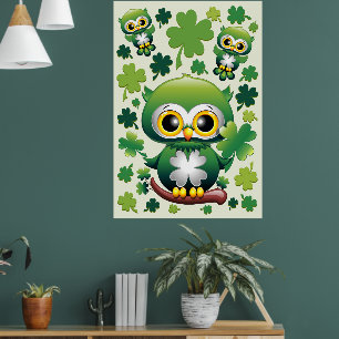 Poster Bébé Hibou Mignon St Patrick Dessin Animé