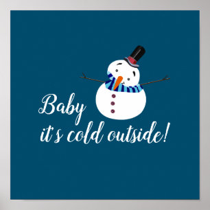 Poster Bébé Il fait froid dehors, bonhomme de neige bleu