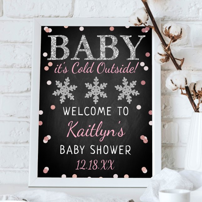 Poster Bébé Il fait froid dehors Filles Baby shower d'hiv (Créateur téléchargé)