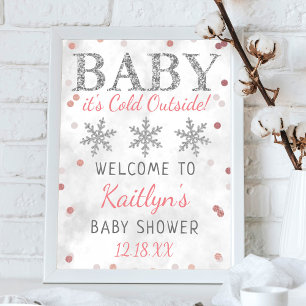 Poster Bébé Il fait froid dehors Filles Baby shower d'hiv
