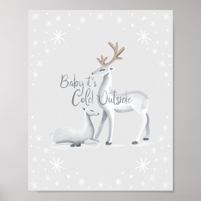 Poster Bébé Il fait froid dehors neige Noël Cerf d'hiver (Devant)
