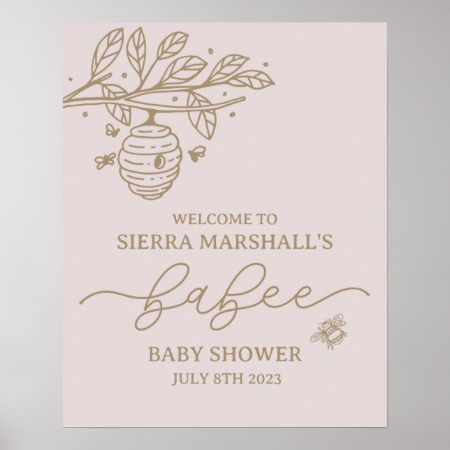 Poster Bébé, Invitation d'abeilles, Baby shower à thème d (Devant)