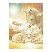 Bébé Jésus Nativité avec agneaux et âne