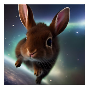 Poster Bébé Lapin Courir Dans L'Espace
