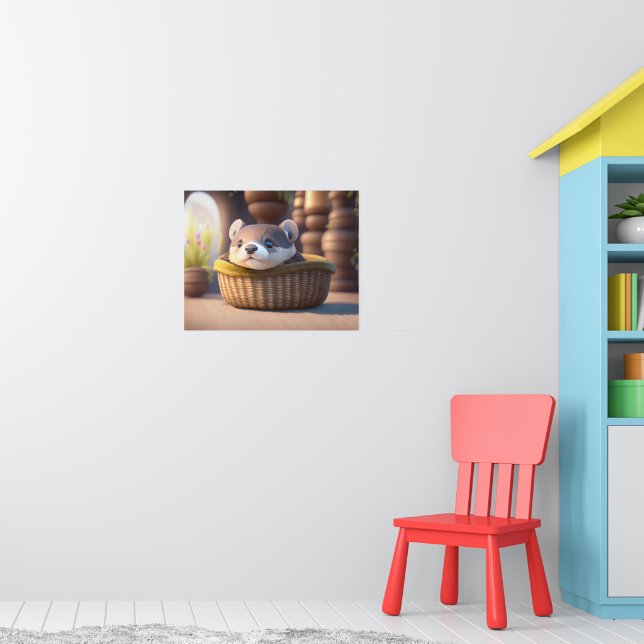 Poster Bébé loutre mignon dans un panier (Pépinière 1)