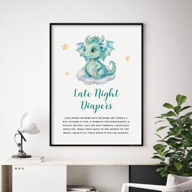 Poster Bébé mignon Dragon Late Night Diapers (Créateur téléchargé)