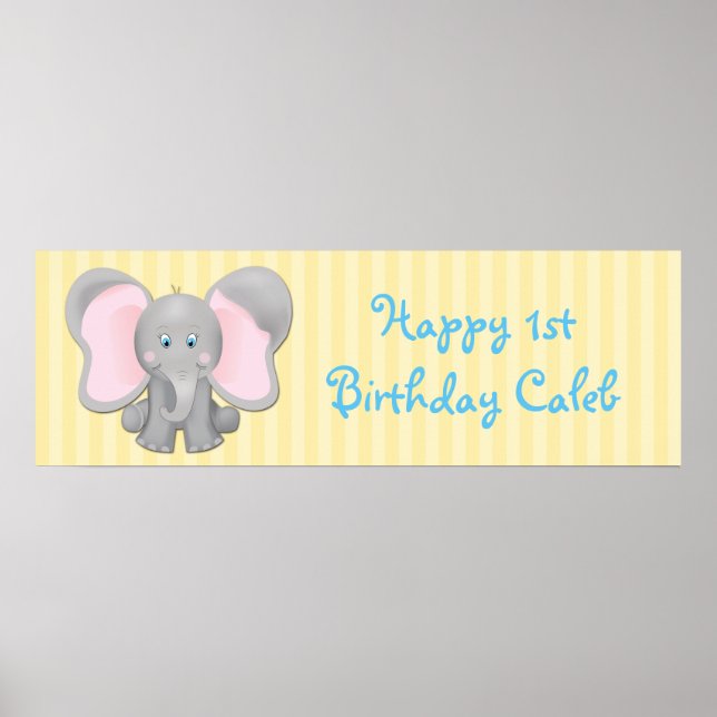 Poster Bébé mignon éléphant Anniversaire ou bannière de f (Devant)