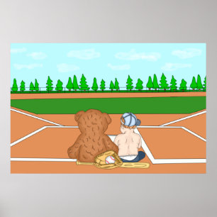 Poster Bébé mignon en Casquette de baseball à côté de Ted