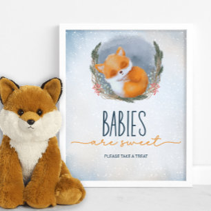 Poster Bébé mignon Fox neige hiver Les bébés sont doux