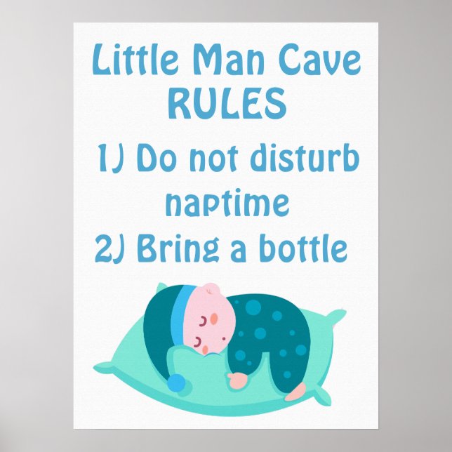 Poster Bébé mignon Garçon petit homme règles de la grotte (Devant)