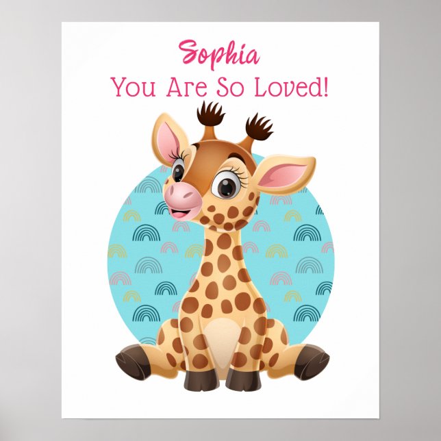 Poster Bébé mignon Giraffe Art, Nom et message de l'enfan (Devant)